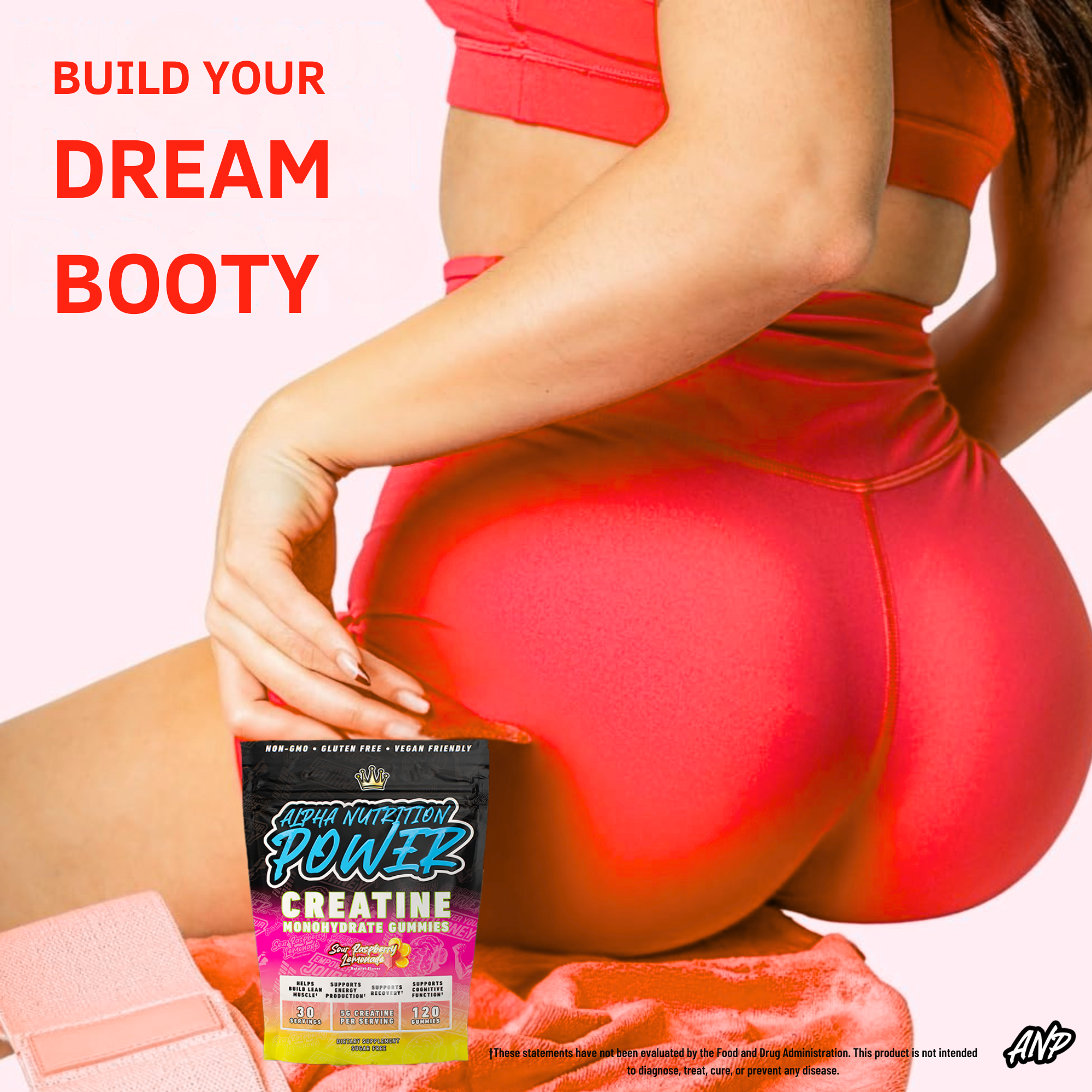 Creatine Monohydrate Gummies 5g - Sour Raspberry Lemonade Flavored Creatine for Men and Women - Alpha Nutrition Power Supplement for Lean Muscle Growth, Energy, Pre and Post Workout, Focus & Cognition, Recovery (120 Gummies)