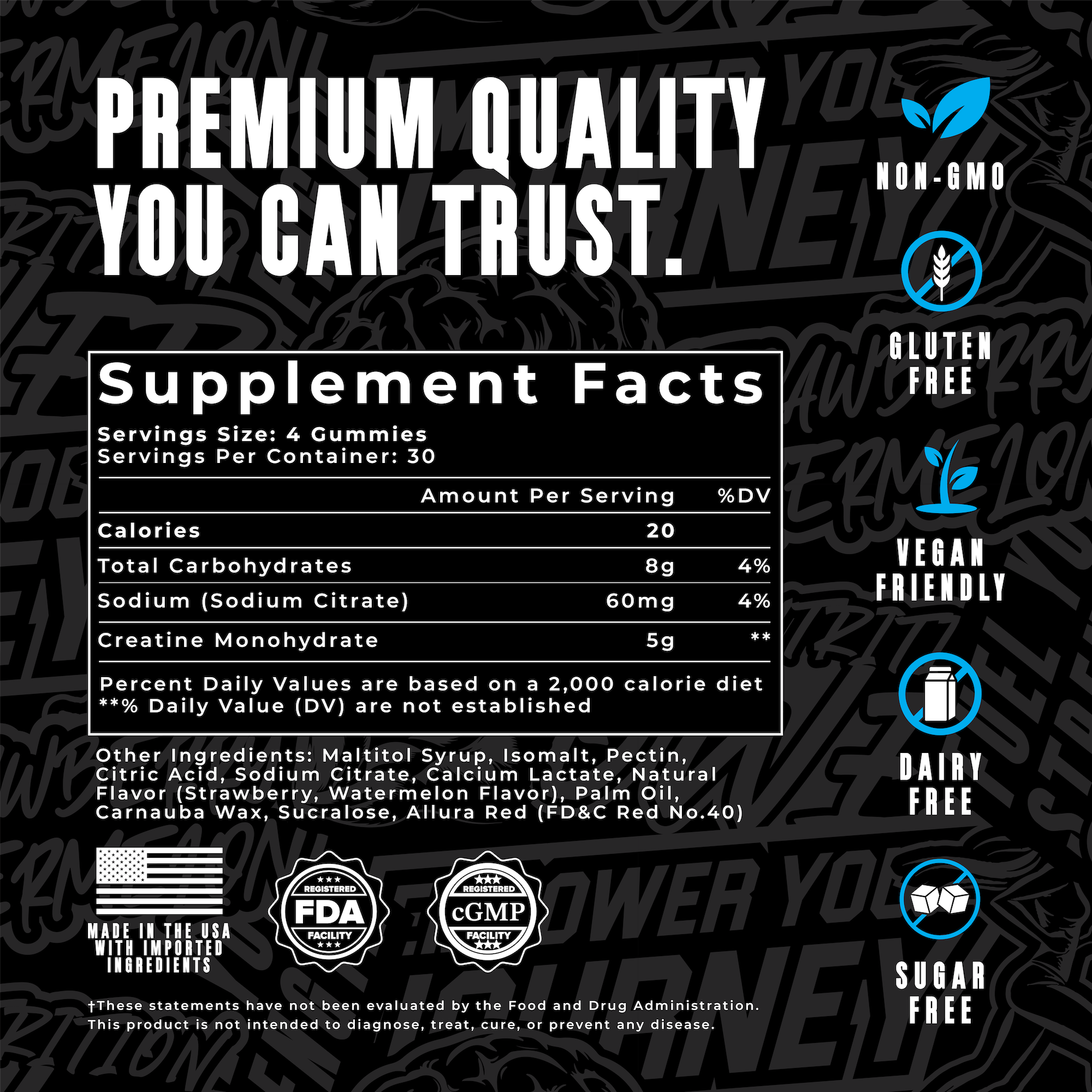 Creatine Monohydrate Gummies – Sugar-Free, Vegan, Gluten-Free – Strawberry-Watermelon – 30 Servings (120 Gummies) – Alpha Nutrition Power Supplements – Healthcare Muscle – Fitness Dietary – Optimum