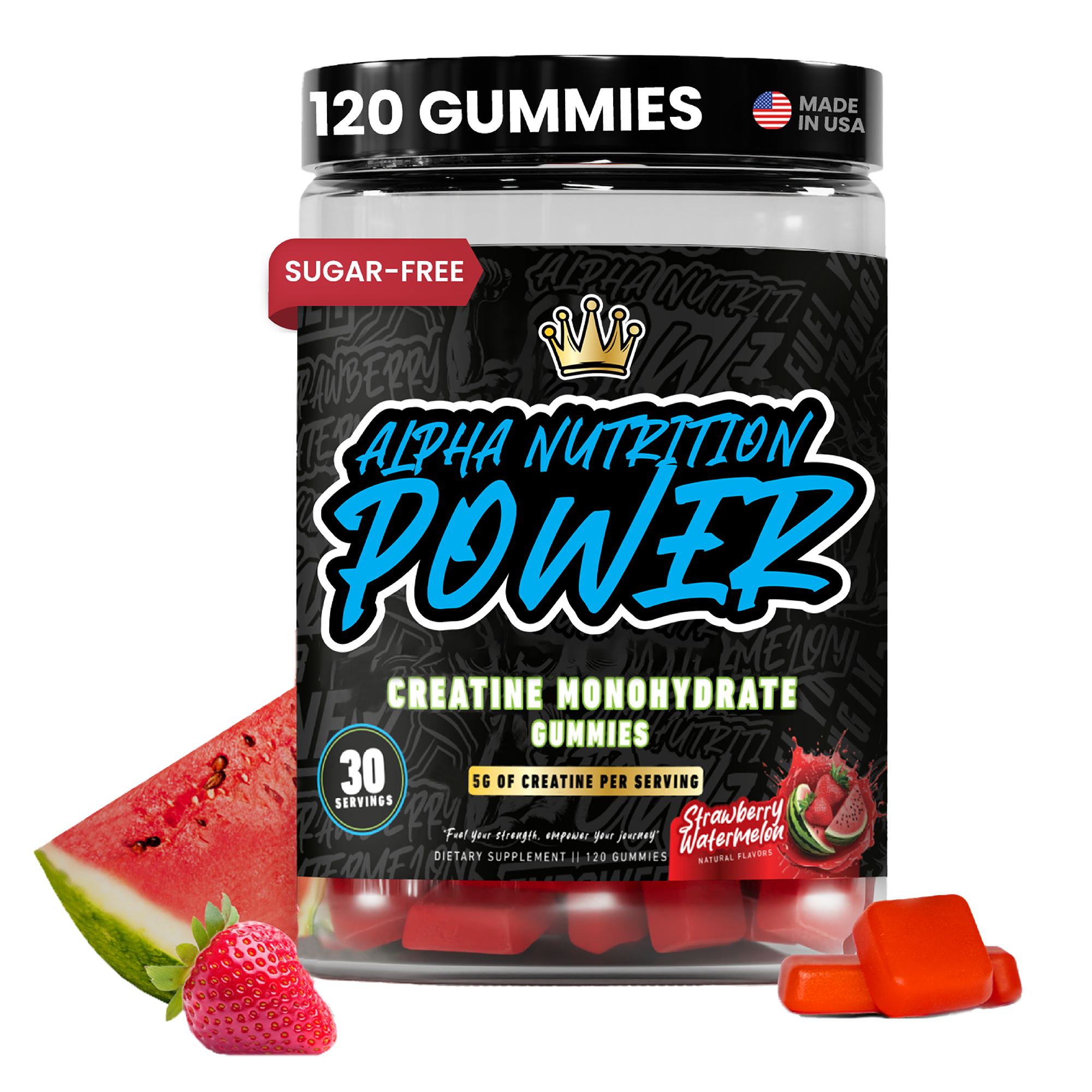 Creatine Monohydrate Gummies – Sugar-Free, Vegan, Gluten-Free – Strawberry-Watermelon – 30 Servings (120 Gummies) – Alpha Nutrition Power Supplements – Healthcare Muscle – Fitness Dietary – Optimum